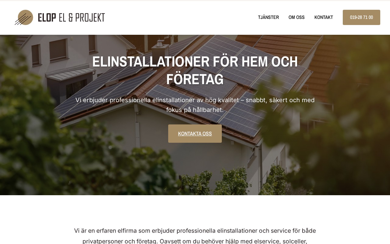 Elop – El & Projekt - Professionell webbplats utvecklad av Penbyte