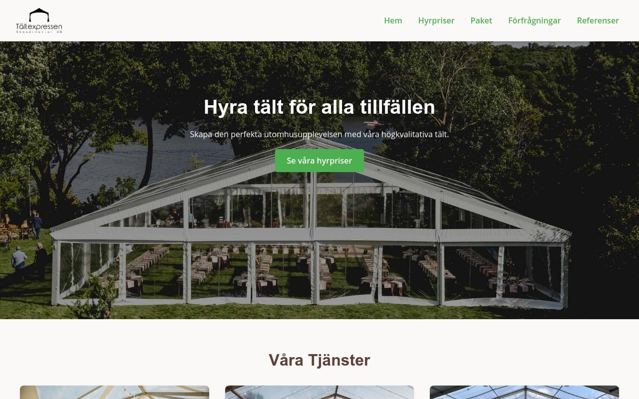 Tältexpressen - Modern webbplats skapad av Penbyte